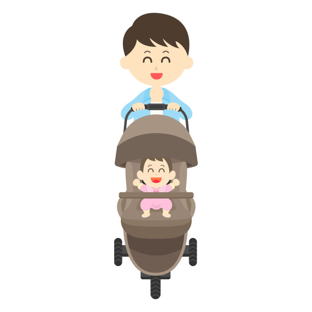 爸爸推着婴儿车。图片下载