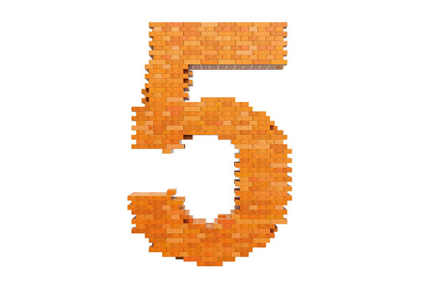 第5号来自建筑砖块，3D渲染孤立在白色背景上图片下载