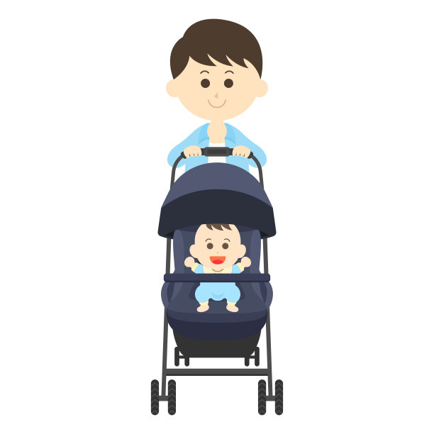 爸爸推着婴儿车。图片下载