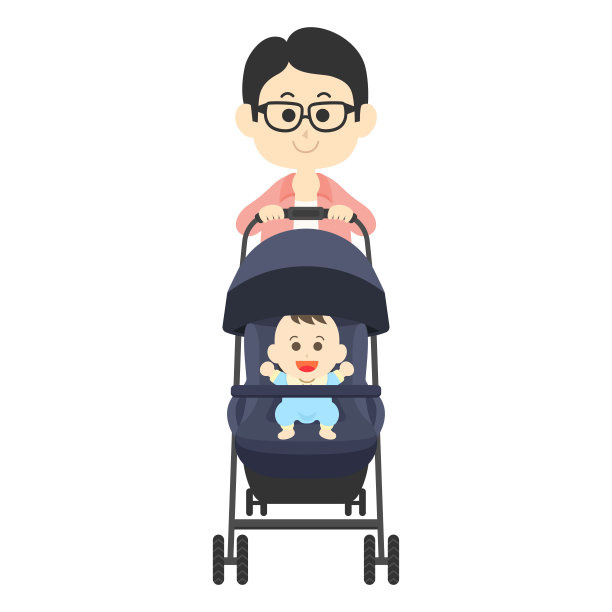 爸爸推着婴儿车。图片下载