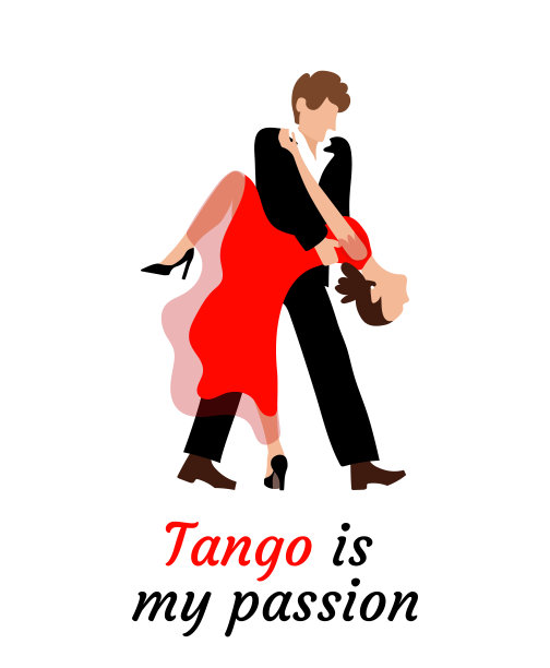 激情的情侣跳探戈。一位年轻女子和一位男子正在跳舞。优美的字体:探戈是我的热情。海报，舞蹈比赛，节日，探戈学校，舞蹈音乐-风插图在一个白色孤立的背景。图片下载