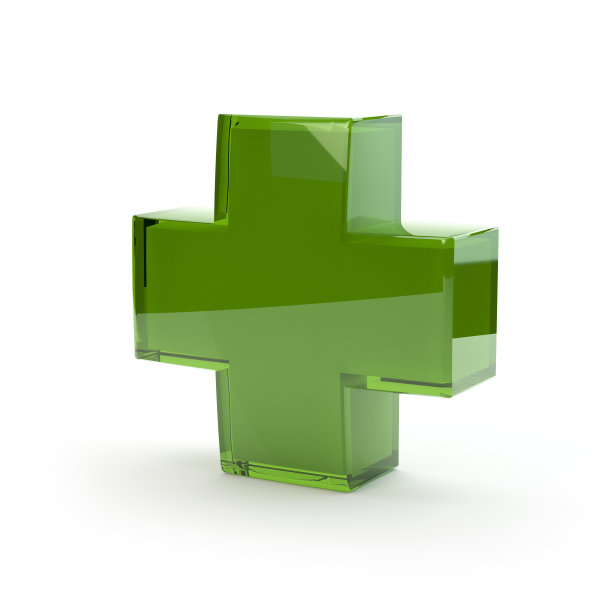 药店交叉绿色标志，3d插图图片下载