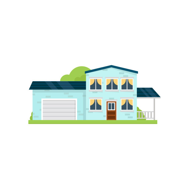 大城市豪华区域的带车库的蓝色房子图片下载