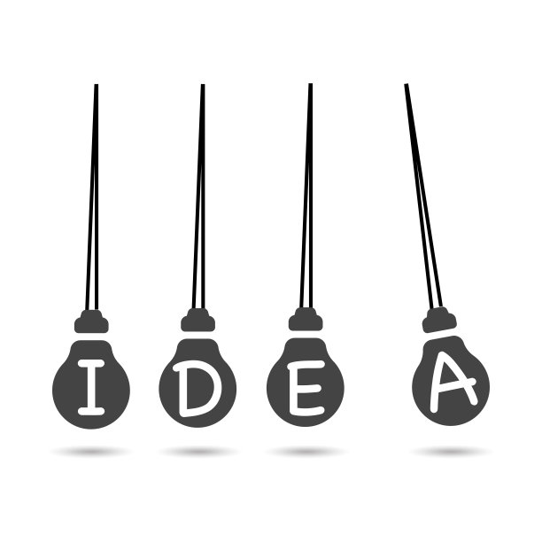 创意概念，商业创意。带灯泡的钟摆。股票矢量插图孤立在白色背景。图片下载
