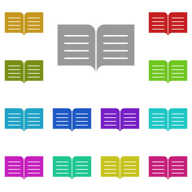 书，文字多色图标。简单的细线，轮廓向量的文本编辑器图标的用户界面和用户体验，网站或移动应用程序图片下载