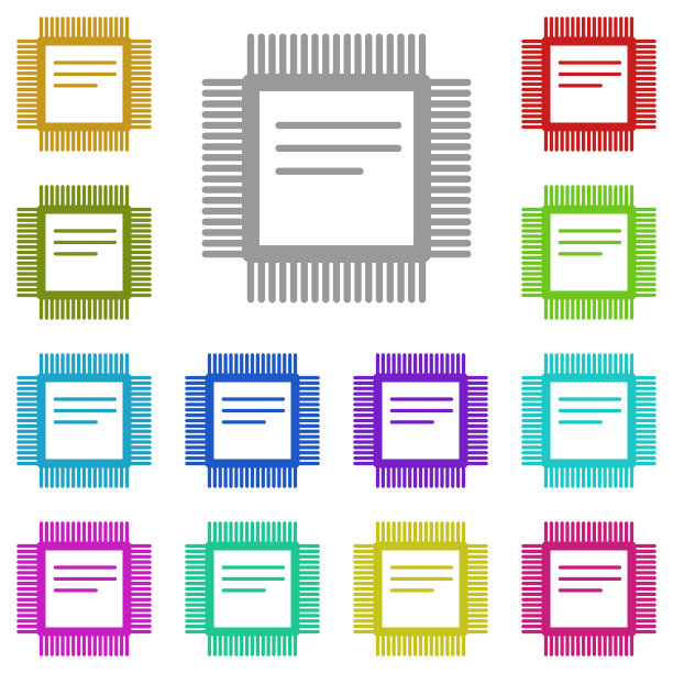 多颜色的CPU图标。简单的图形向量技术设置的用户界面和用户体验，网站或移动应用程序图片下载