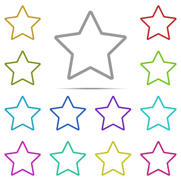 星星图标在多颜色。简单的网页轮廓向量，UI和UX，网站或移动应用程序的极简设置图片下载
