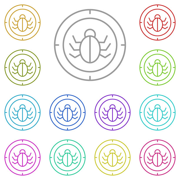 防病毒多色漏洞图标。用于UI和UX、网站或移动应用程序的简单细线、轮廓Web设计开发矢量图标图片下载