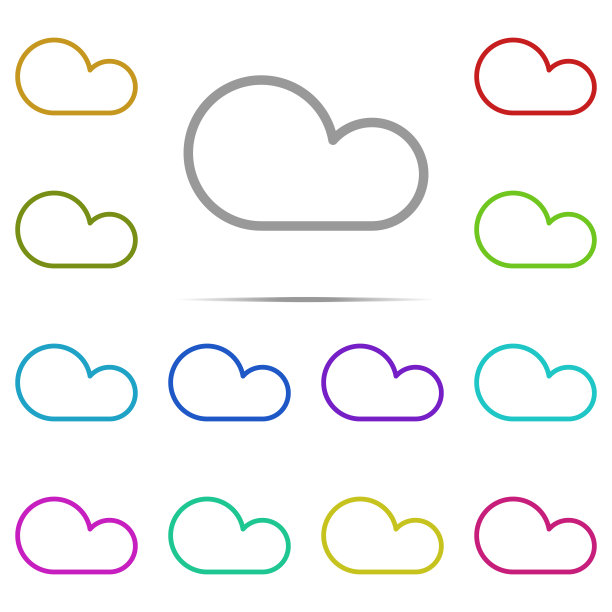 云图标在多颜色。简单的网页轮廓向量，UI和UX，网站或移动应用程序的极简设置图片下载