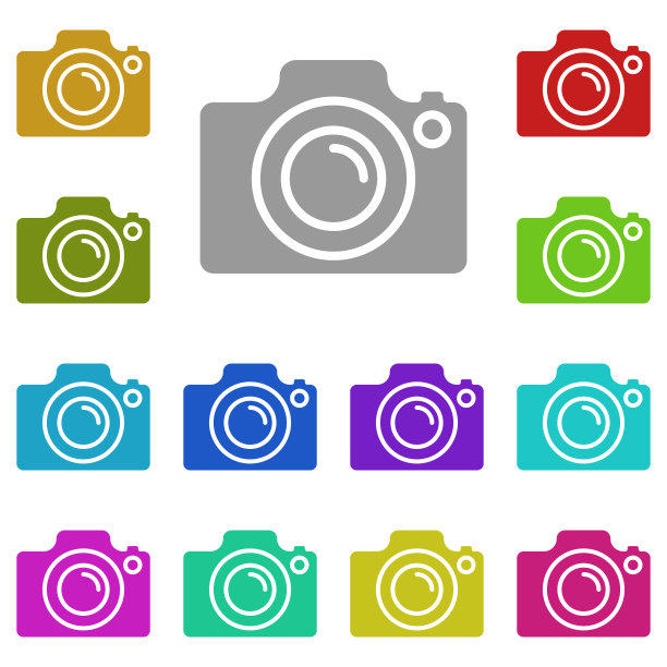 相机图标在多色。简单的图形向量的web设置的用户界面和用户体验，网站或移动应用程序图片下载
