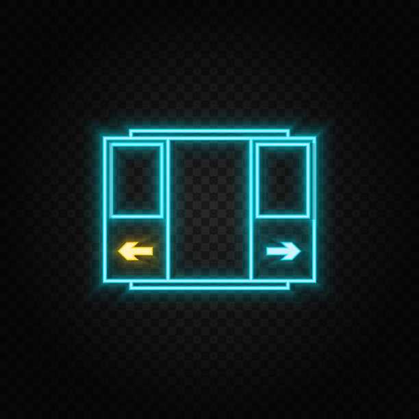 门，打开，图标霓虹灯图标。蓝色和黄色霓虹灯矢量图标。图片下载