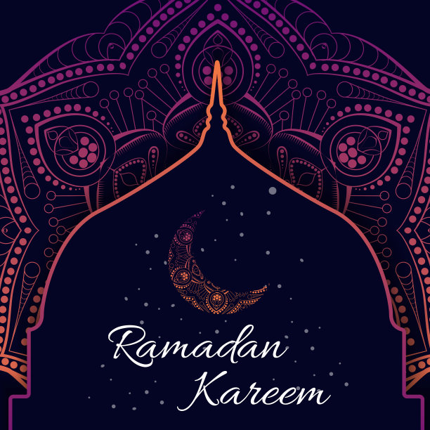 斋月卡里姆贺卡与书法。矢量插图的伊斯兰节日符号。图片下载