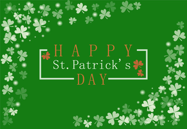 圣帕特里克节贺卡与框架三叶草叶子在白色的背景。可作为邀请函、横幅、传单使用。春天节日的主题。爱尔兰的国家春节。图片下载