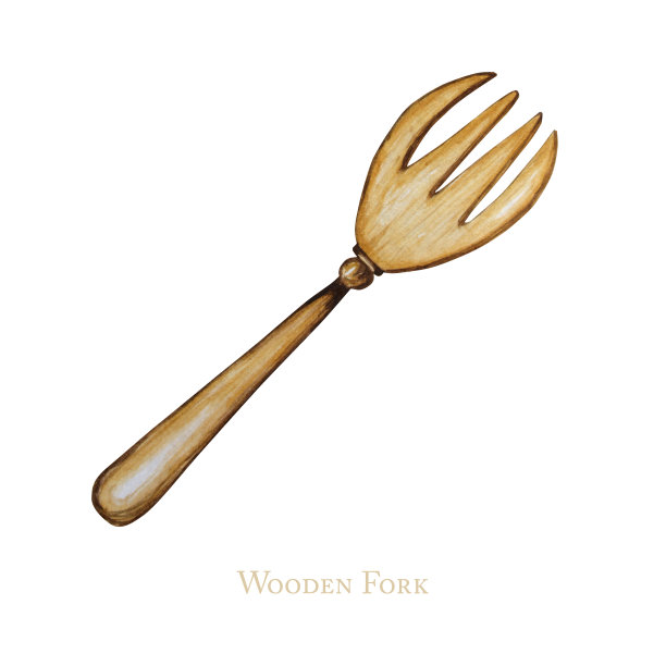 手绘木叉厨房配件烘焙水彩插图，孤立在白色背景。它的烹饪时间。烘焙工具图片下载