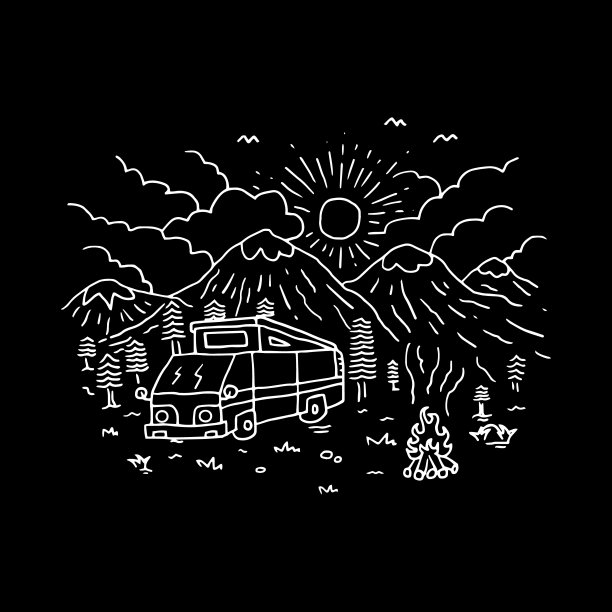 露营车自然野生徽章贴片别针图形插图矢量艺术t恤设计图片下载