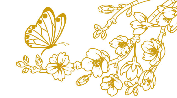 蝴蝶和樱花的细枝线艺术图片下载