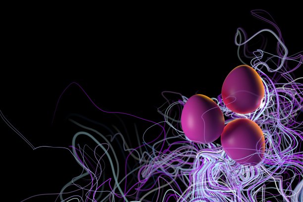 复活节快乐背景，粉色彩蛋与优雅丝带，邀请函3D插画图片下载