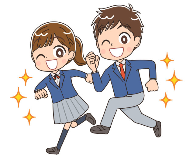 一个穿着运动制服的高中男孩和女孩。他们有积极的情绪。图片下载