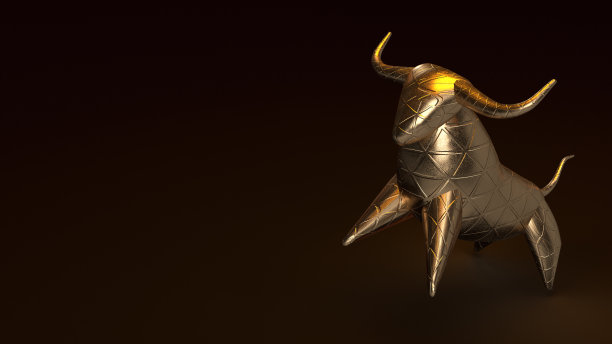 公牛黄金3d渲染在黑暗色调的商业内容。图片下载