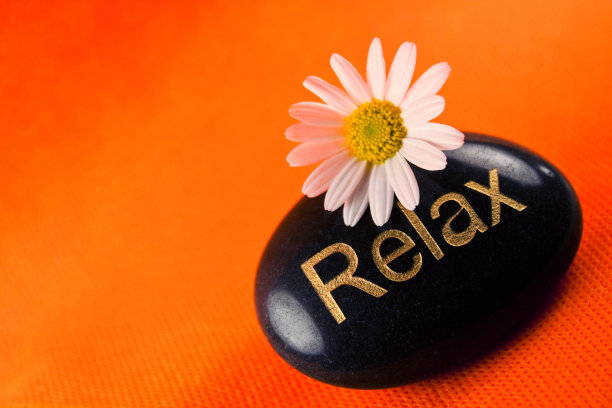 橙色背景下的放松石和雏菊图片下载