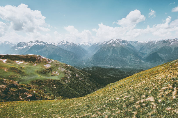 山脉空中景观夏季旅游野生自然风景图片下载