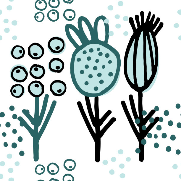 无缝模式。手绘花，花序，牛蒡，浆果在白色的背景图片下载