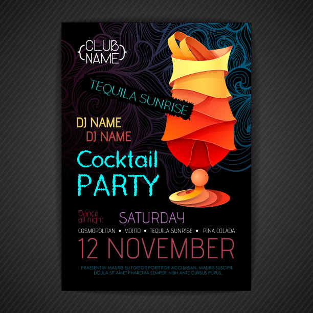 迪斯科鸡尾酒会海报。3 d设计鸡尾酒。图片下载