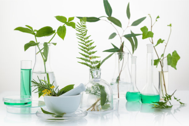 科学实验。试管里的不同药草。图片下载