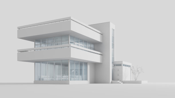 该项目是一个现代住宅别墅，白色材料与荧光灯照明。3 d演示。3 d渲染。股票插图。图片下载