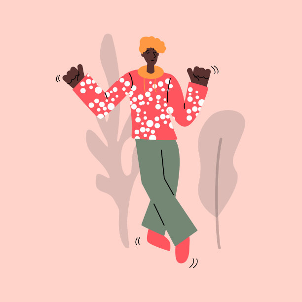 卡通人物闭着眼睛跳舞-年轻的非洲人穿着复古的衣服图片下载