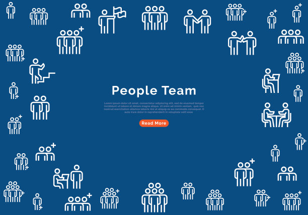 人队旗帜与线图标在蓝色的背景。矢量图图片下载