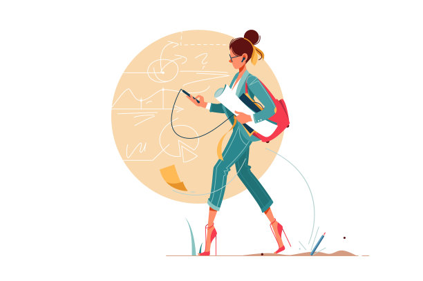 年轻的吸引女商人去工作思考商业图表。图片下载