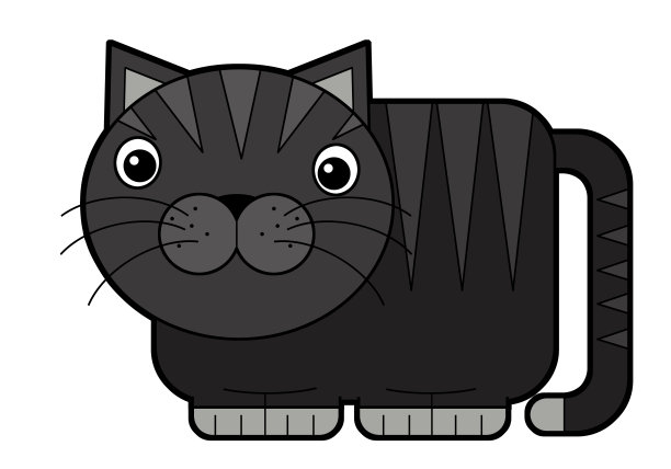 卡通快乐的农场动物欢快的猫孤立在白色的背景与素描图片下载