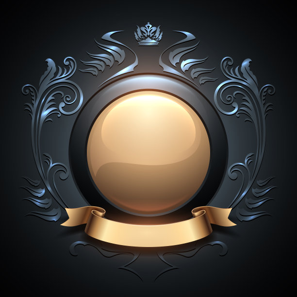 黄金花卉复古圆形框架模板图片下载