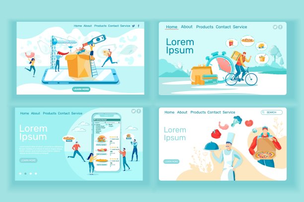 食物烹饪和递送网页模板集图片下载