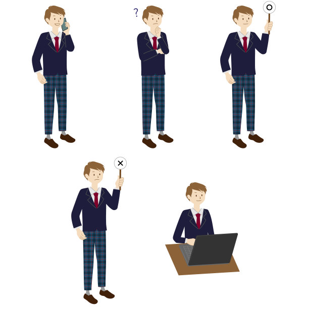 男学生插图(5个姿势)图片下载