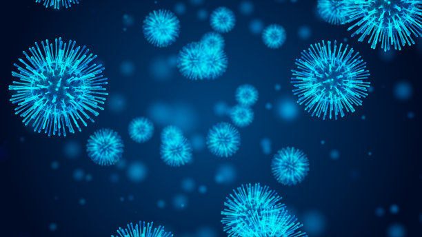 3d渲染冠状病毒(COVID-19)，流感病毒或微生物病毒。细菌快速繁殖感染。背景的概念。图片下载