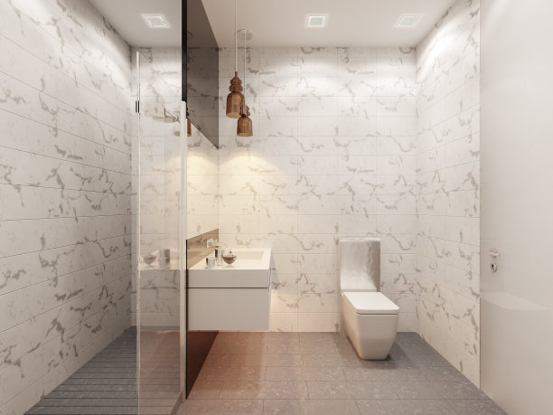 浴室内部的3D渲染与淋浴图片下载