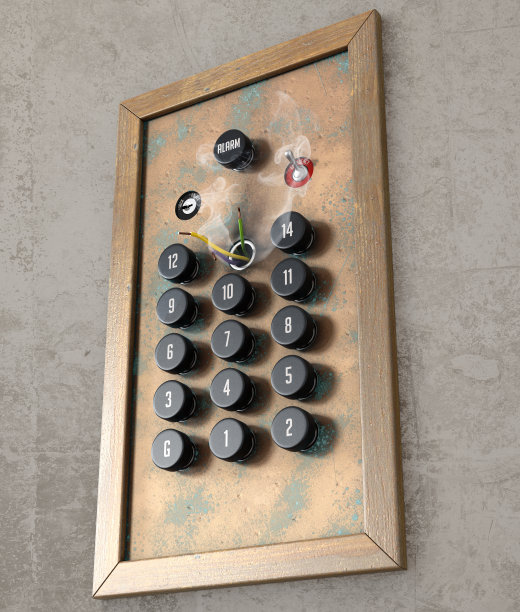 坏了的复古电梯控制面板图片下载