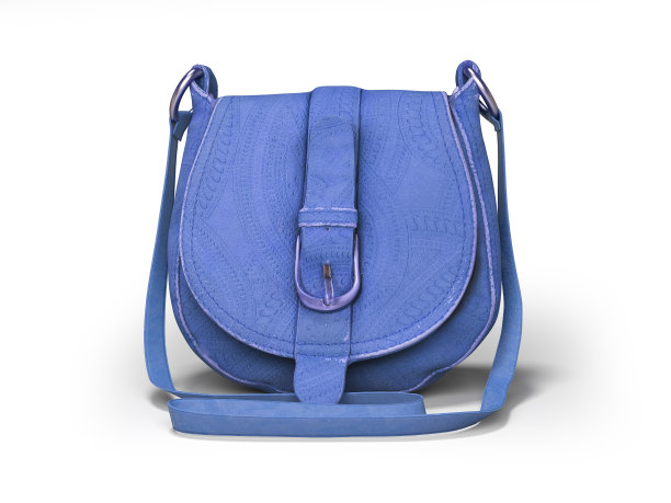 3D渲染蓝色小袋子与长柄正面视图白色背景与阴影图片下载