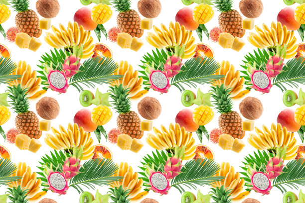无缝彩色图案与热带水果图片下载