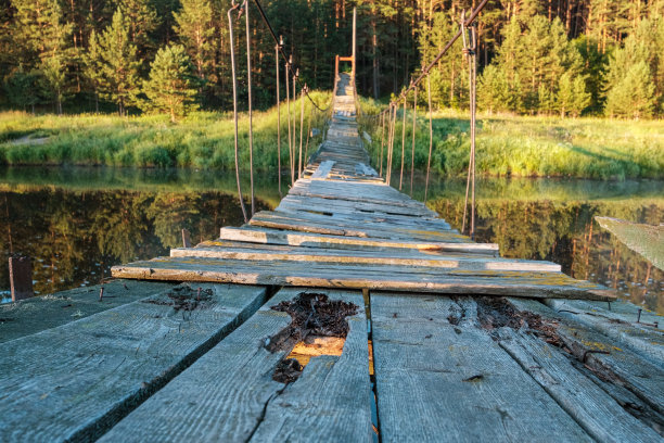 从低点看旧吊桥上旅行危险图片下载
