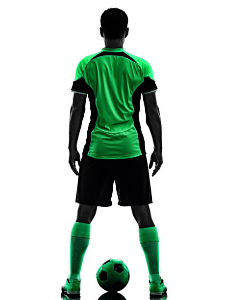 年轻的足球运动员男人剪影的影子孤立的白色背景图片下载