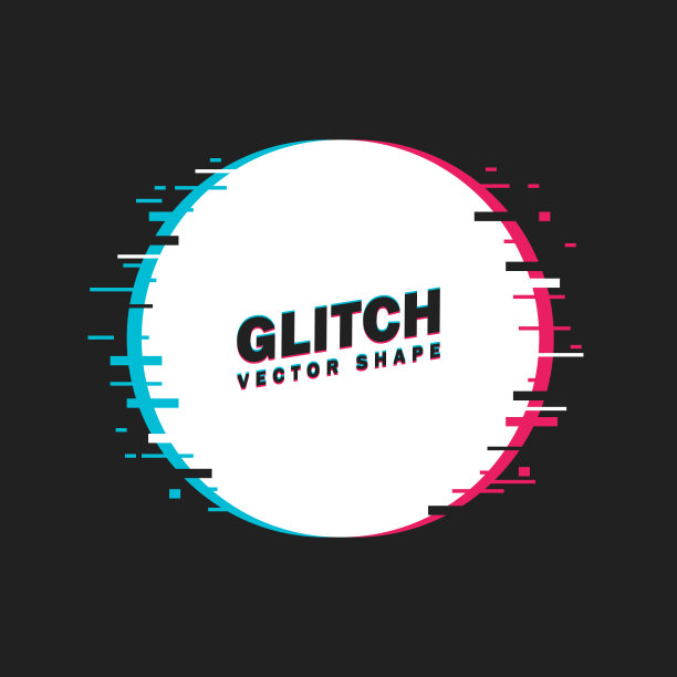 几何圆形横幅与glitch效果和闪亮的灯光。矢量插图。暗的背景图片下载