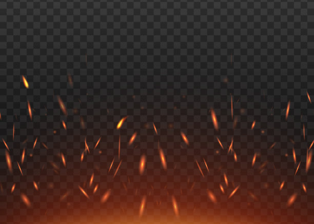 红色的火焰火花现实的矢量插图孤立的背景。图片下载