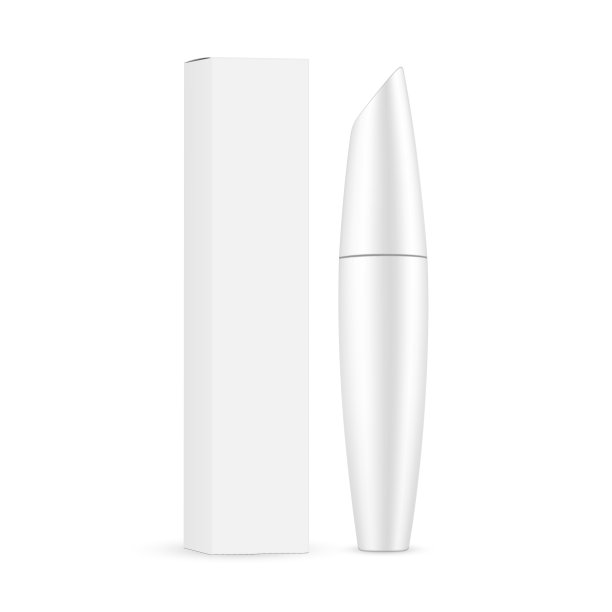 睫毛膏管与包装盒模型隔离在白色背景素材图片