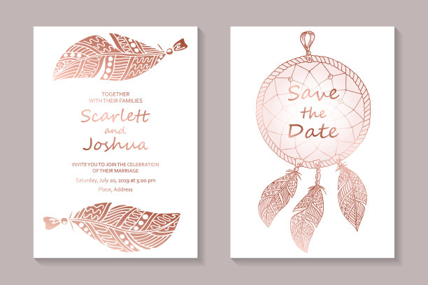 一套现代豪华婚礼邀请设计或名片模板的商务或演示或问候。图片下载