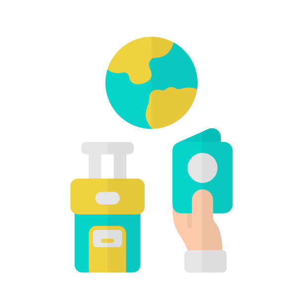 移民平面设计长阴影蓝色图标。旅行计划，节假日组织。在国外旅行。打包行李。移民文件,护照。向量轮廓图图片下载