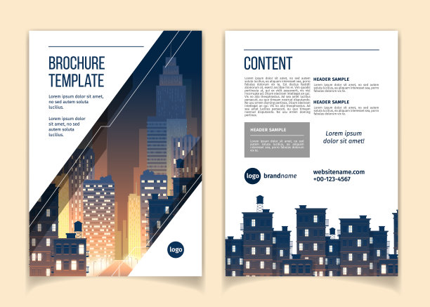 矢量宣传册模板与城市景观在晚上图片下载