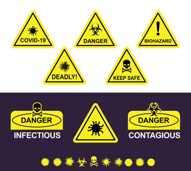 冠状病毒被称为COVID-19的载体元素，具有危险、传染性、传染性、致命、保持安全和生物危害。图片下载